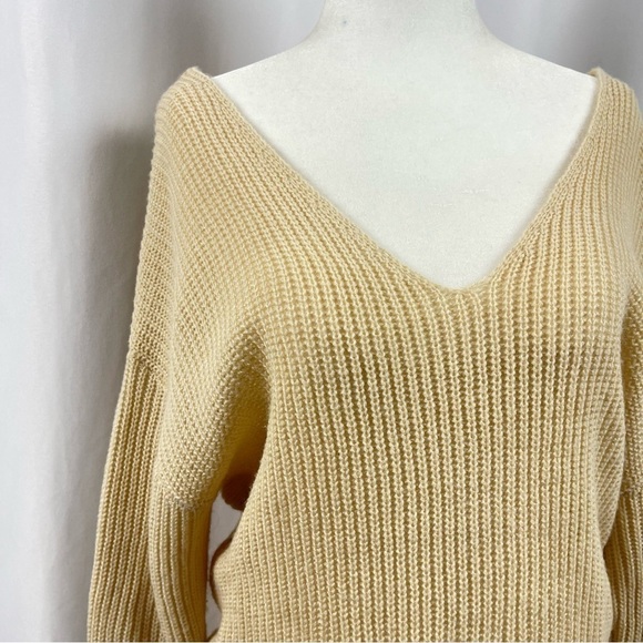 Sky & Sparrow Small Boho Tie Open Back Bell Sleeve Hippie Yoga Sweater V Neck - Picture 9 of 10